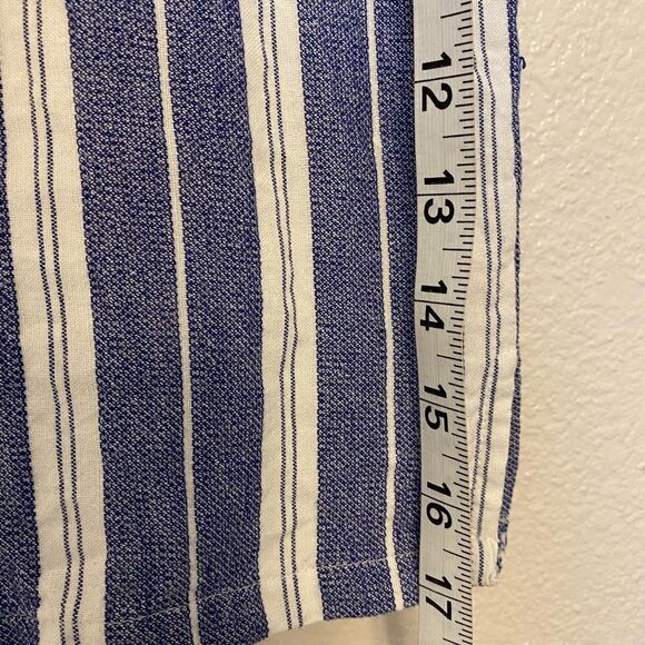 Tularose Revolve blue stripe frayed shirt blouse short sleeve crop coastal top S - Picture 5 of 8